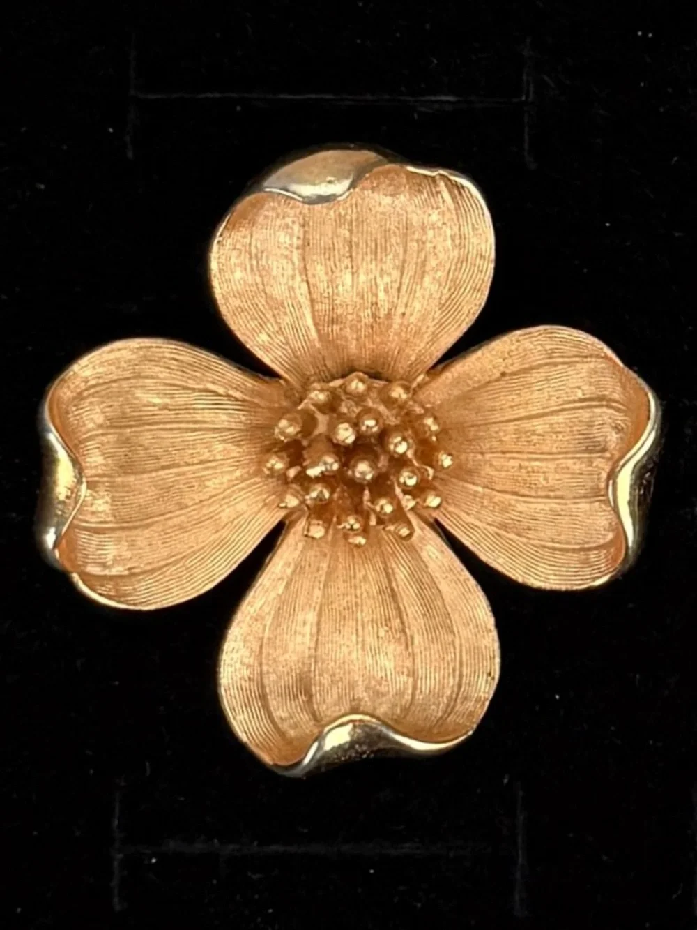 Vintage Trifari Dogwood Flower Brooch Goldtone Textured Petals Floral Pin